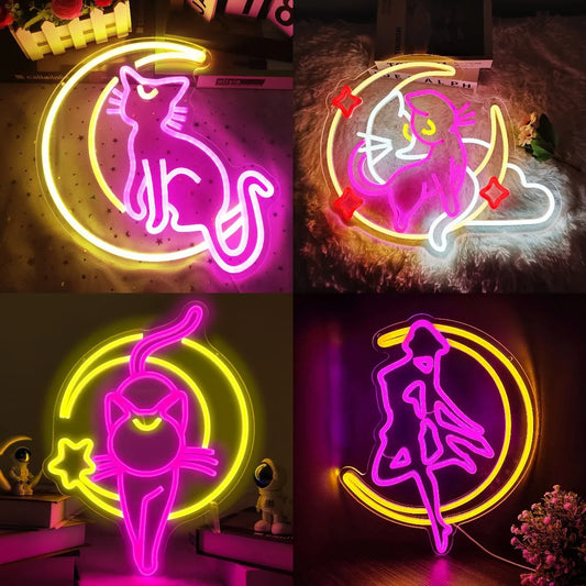 Luna Magic Cat Moon Light Anime Neon Sign