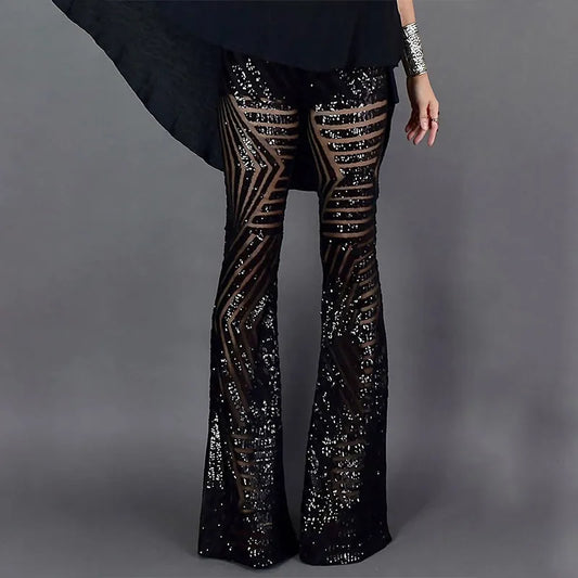 Shiny Loose Wide Leg Leather Flared Pants