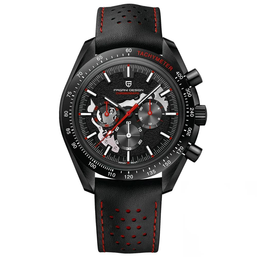 Pagani Moon Black Skeleton Quartz Chrono Watch