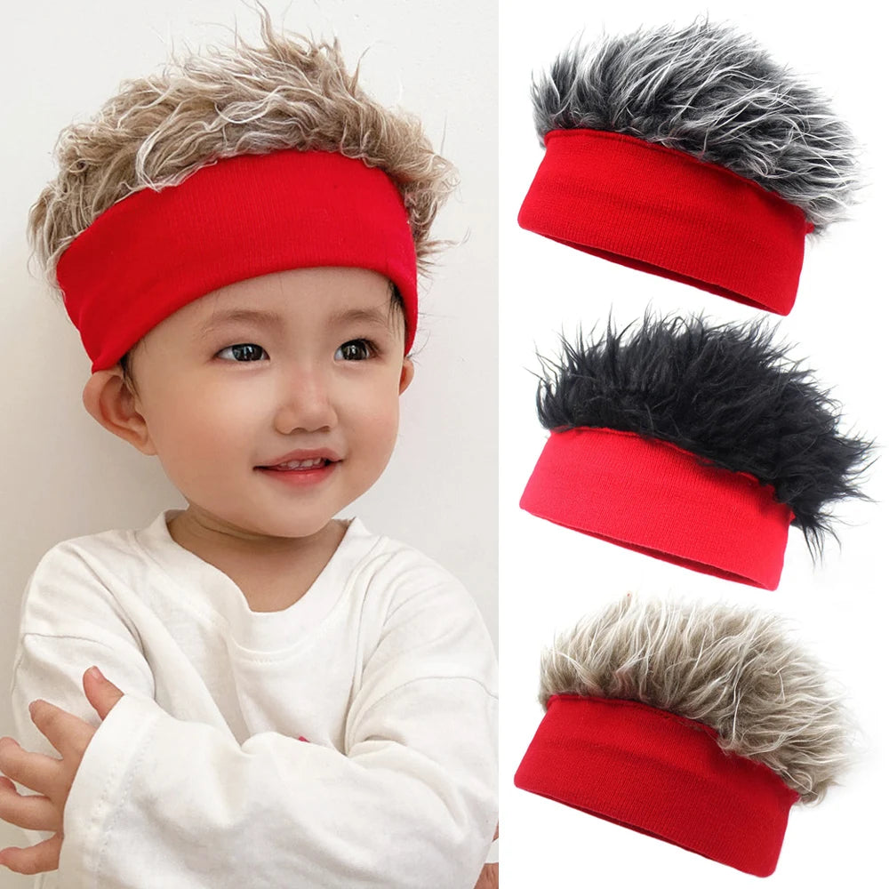 Men Novelty Knit Fake Hair Hat