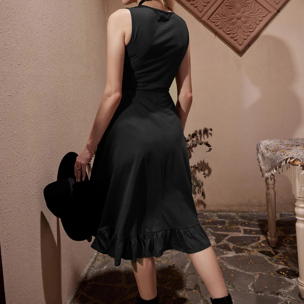 Gothic Dress Lace Up Ruffled Sleeveless High Low Dress