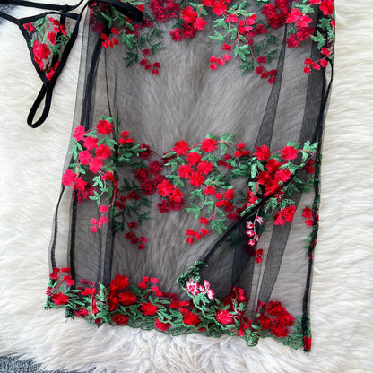 Floral Elegance: Chinese Style Mid-Calf Dress