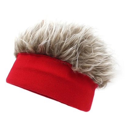 Men Novelty Knit Fake Hair Hat