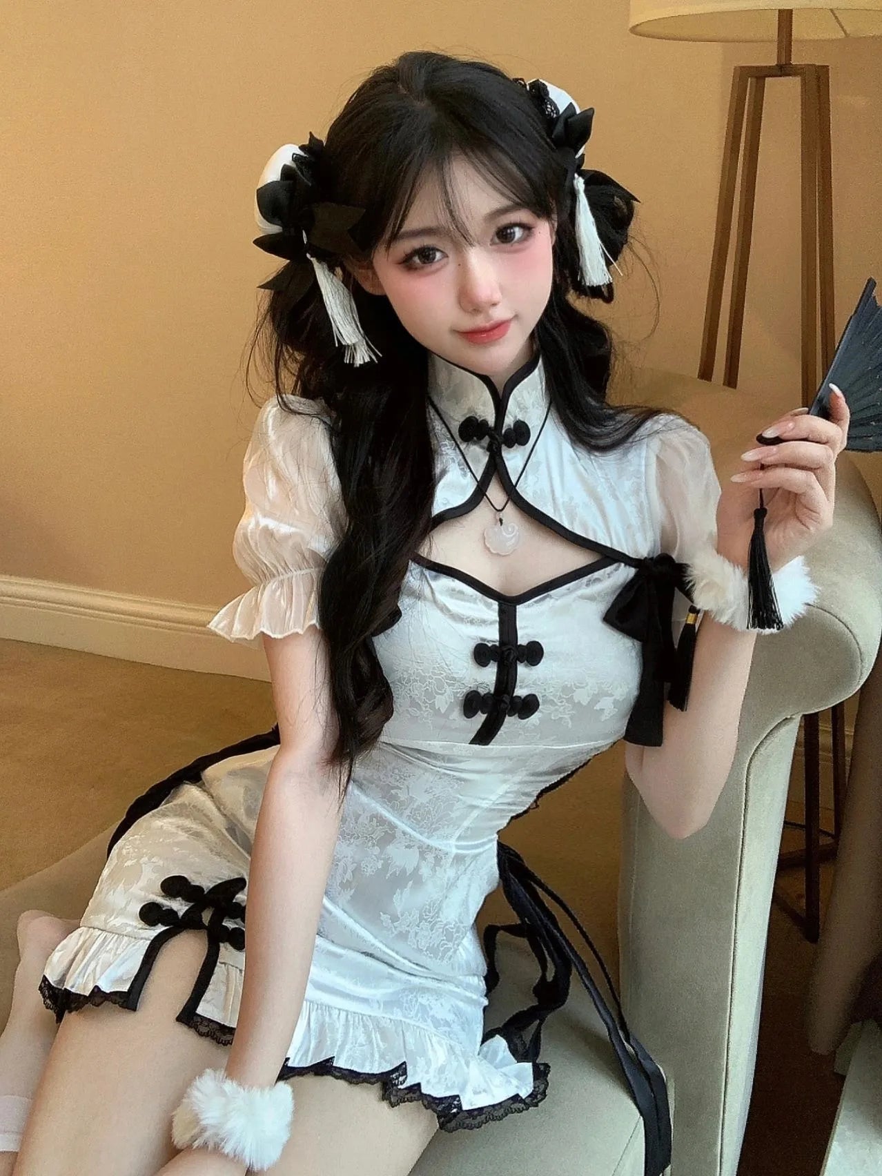Elegant Tie-Dye Cheongsam Mini Dress
