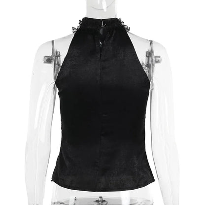Nostalgic Lace Gothic Crop Tank for Retro Street Style