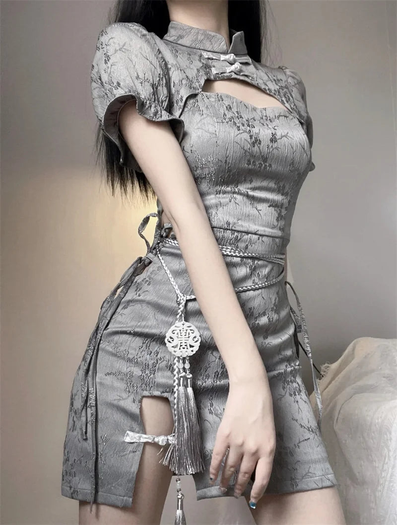 Elegant Tie-Dye Cheongsam Mini Dress