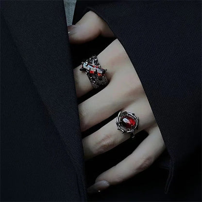 Neo-Goth Red Crystal Gemstone Ring