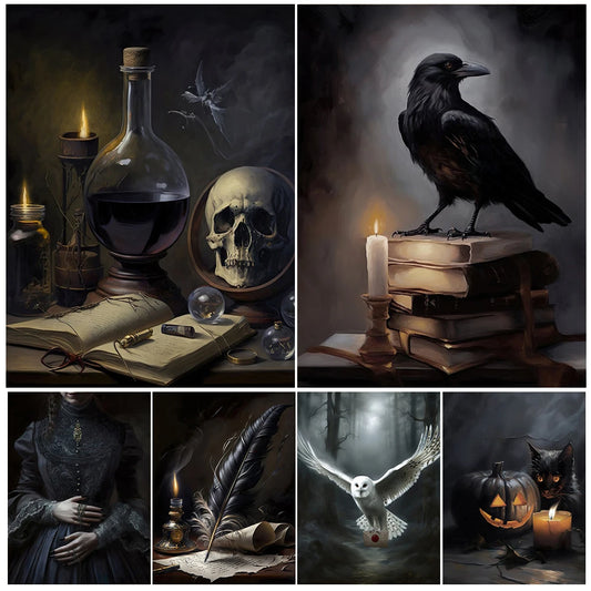 Mystical Owls: Gothic Candlelit Canvas Art
