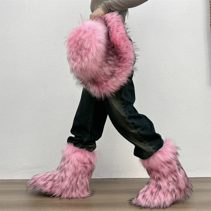 Women's Winter Fluffy Faux Fox Fur Boots