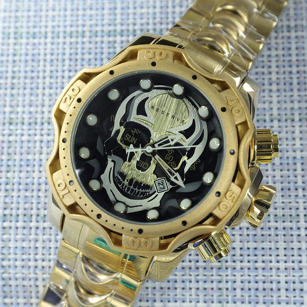 Silver Creative Hollow Skull Dial Undefeated Men Watch Luxury Watch Gold Invicto Creative Design Waterproof Relogio Masculino