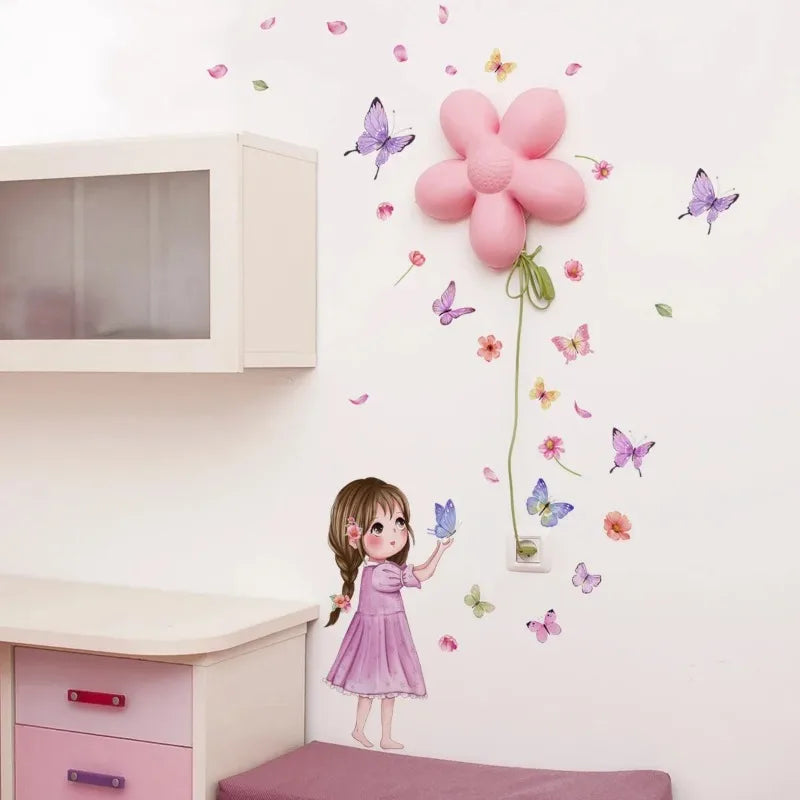 Cute Cartoon Butterfly Girl Wall Sticker Baby Room