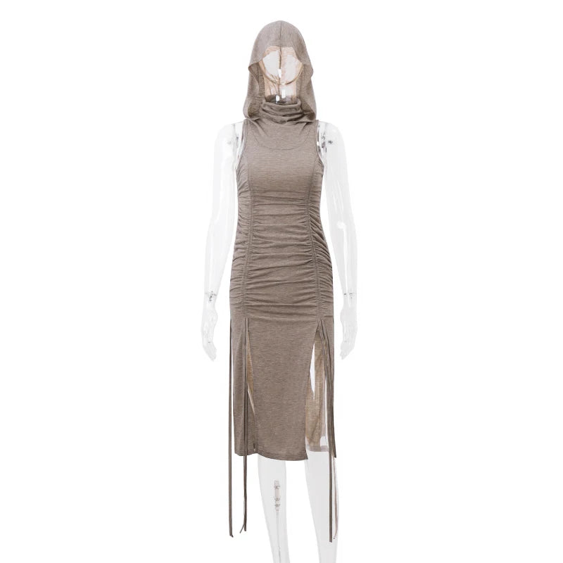 Dusk Charm Hooded Drawstring Dress