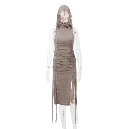Dusk Charm Hooded Drawstring Dress