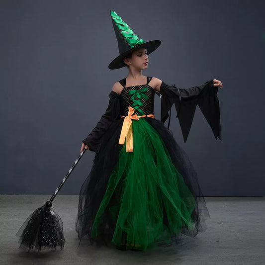 Fairytale Green Witch Dress with Hat Broom