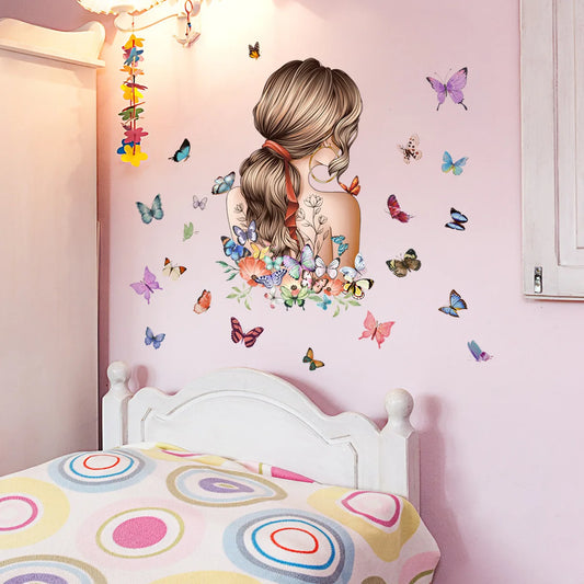 Pretty Girl Butterfly Self-adhesive Vinyl Wall Stickers