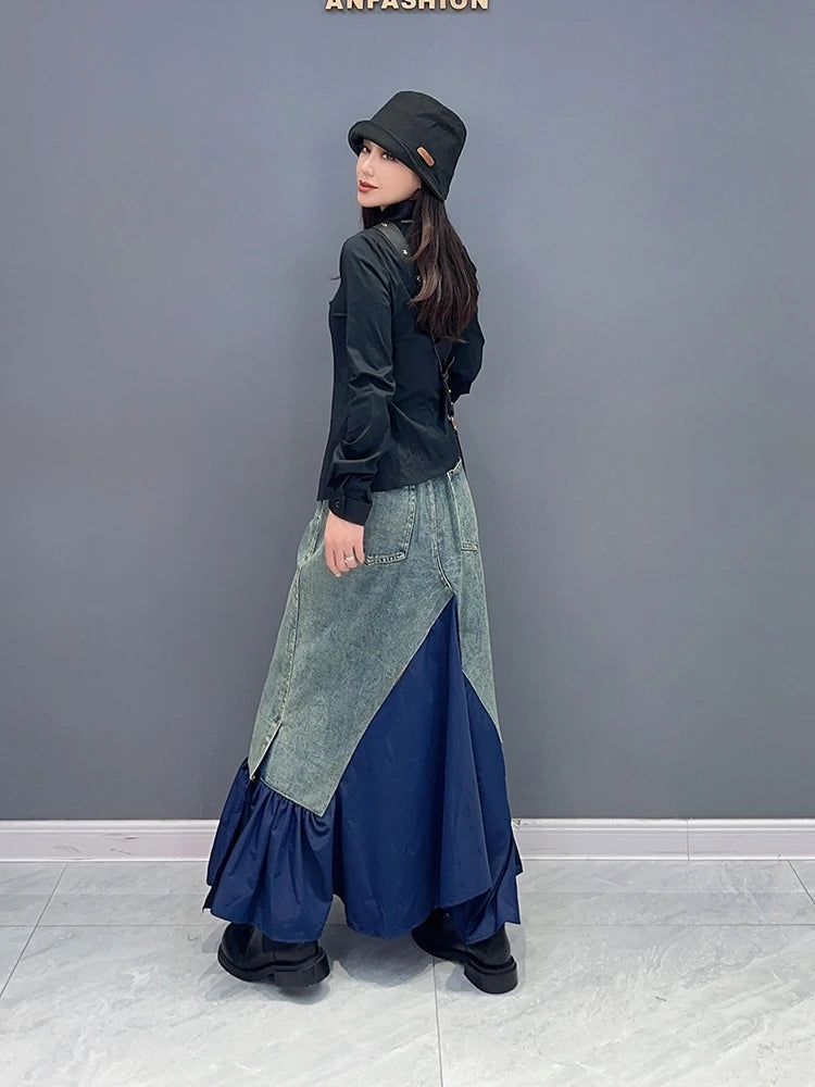 New Casual Splice Wrapped Hip Denim Skirt