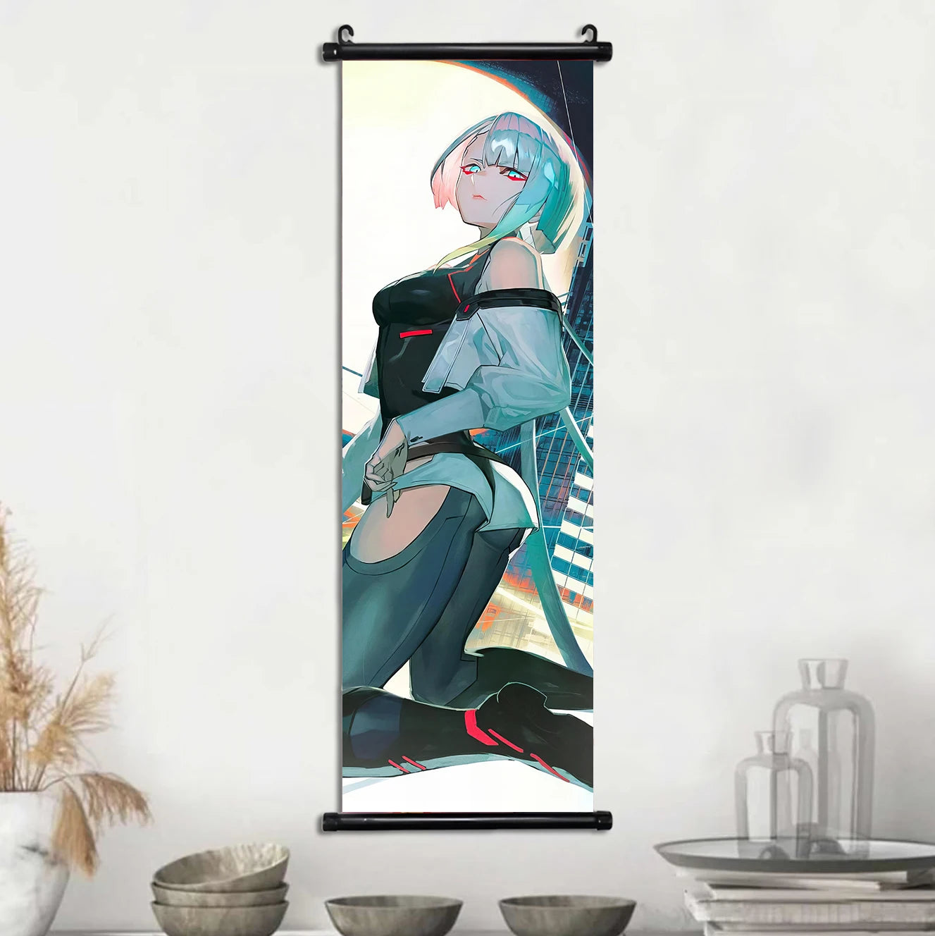 Cyber Rebecca Scroll Canvas: Futuristic Wall Art