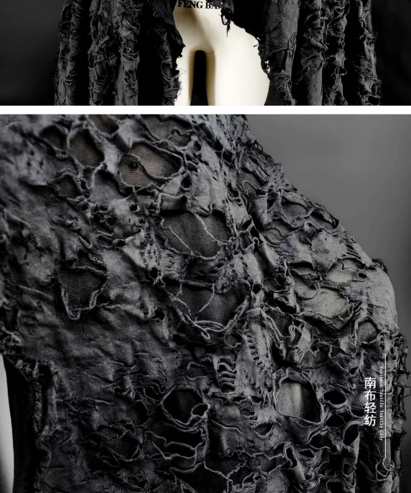 Black Tattered Knit Fabric - Eco-Friendly Textiles