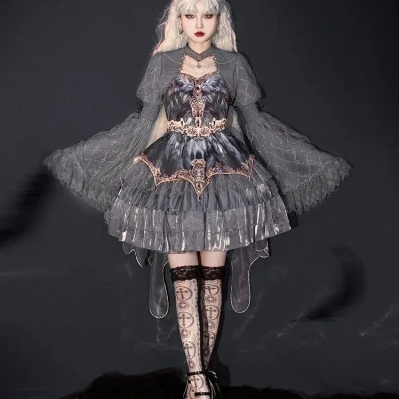 Japanese Victorian Vintage Grey Lolita Halter Dress