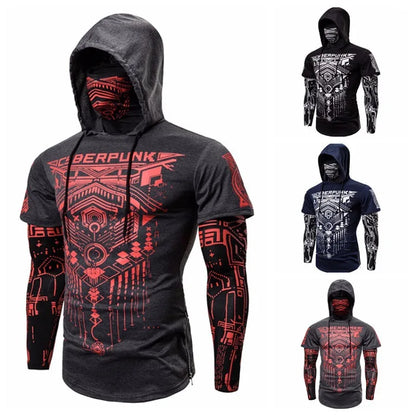 Mens Skull Mask Hoodies Sweatshirt Fake Two Pieces Men Punk Jogging Homme Pullover Elastic Streetwear Hoodie Japan Ninja Suit