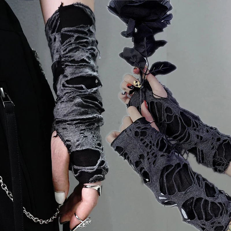 Gothic Black Fingerless Long Glove