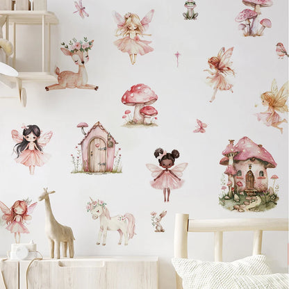 Cartoon Cute Fairy Mushroom House Plant Wall Sticker Flower Elves