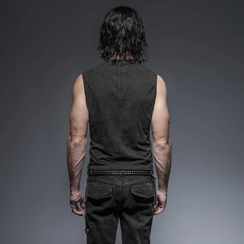 Black Punk Rock Cotton Vest for Men