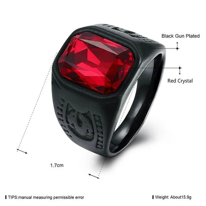 Personality Fashion Red Stone Crystal Black Finger Rings for Men Women Gothic Punk Wedding Ring Party Jewelry Gifts Wholesale