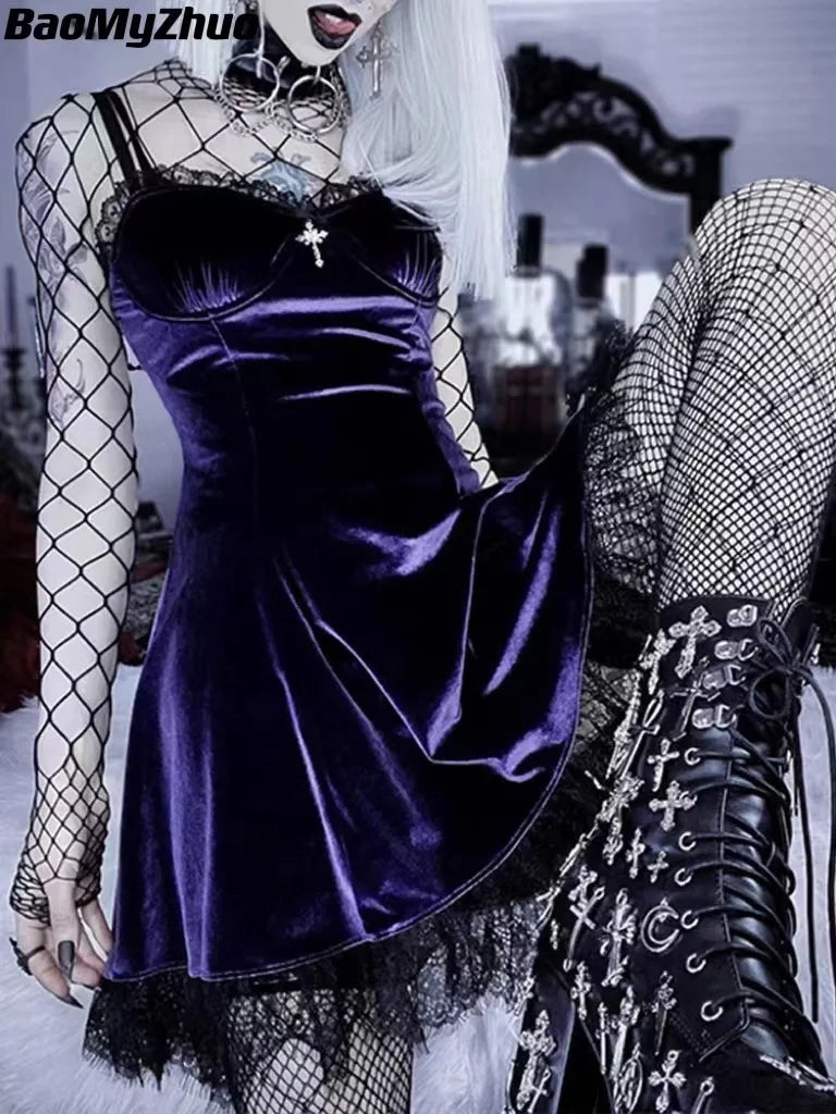Product Name: Elegant Gothic Velvet Mini Dress