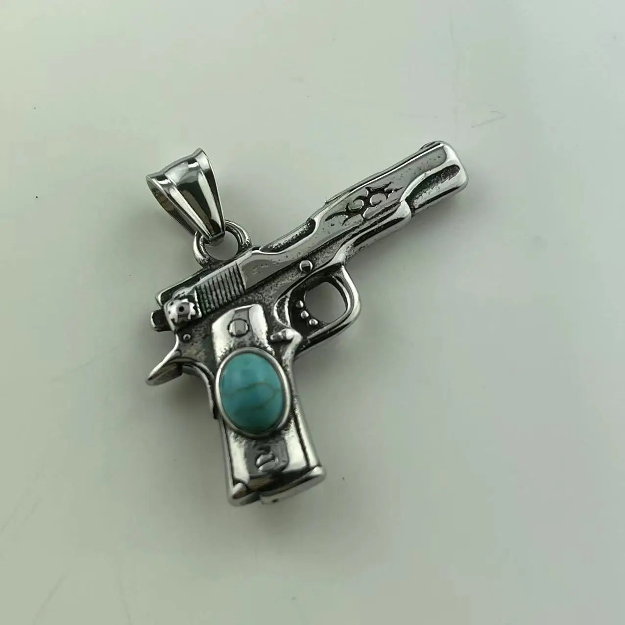 Wholesale 316L Stainless Steel Gun Mens Pendant Hip Hop Turquoise AK47 Guns Titanium Chain Military  Necklace Jewelry Accesories