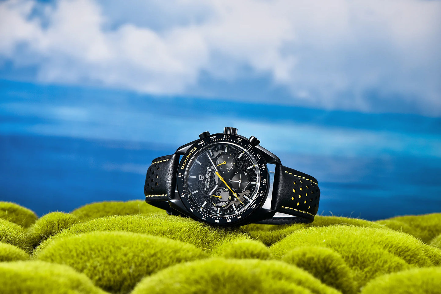 Pagani Moon Black Skeleton Quartz Chrono Watch