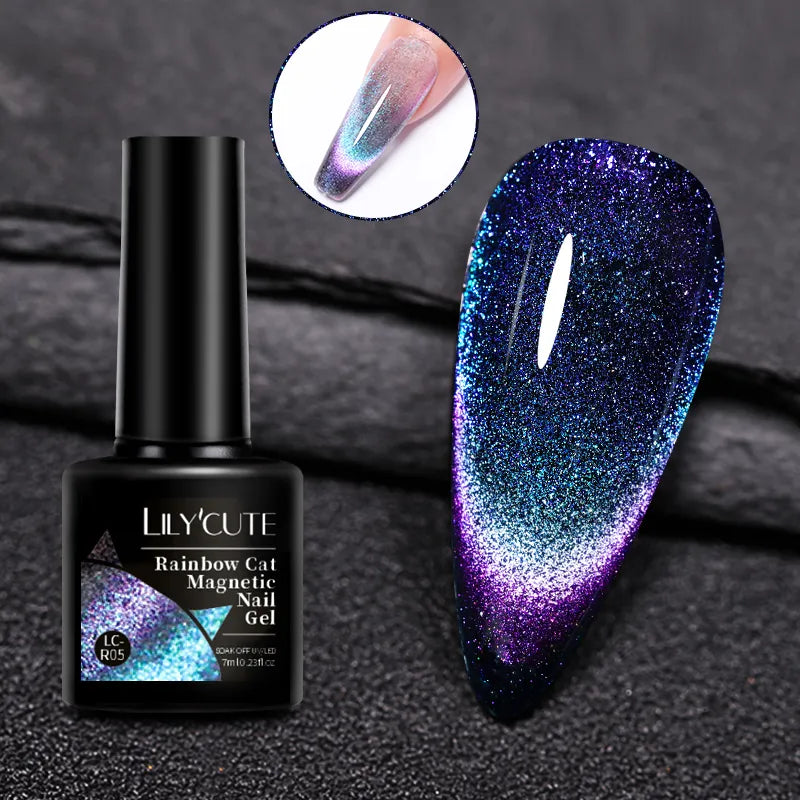 Rainbow Glitter Cat Magnetic Nail Gel Polish