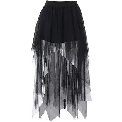 Gothic Mesh High-Waisted Asymmetrical Skirt