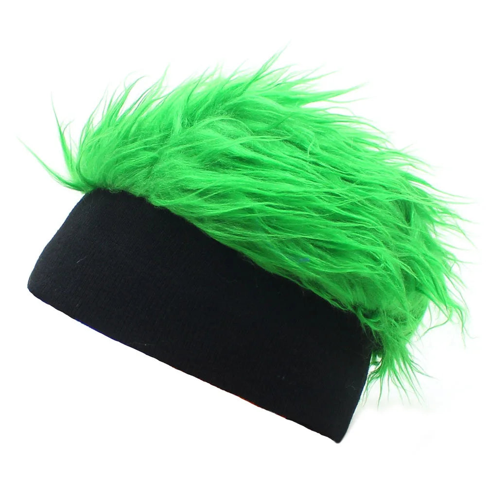 Men Novelty Knit Fake Hair Hat