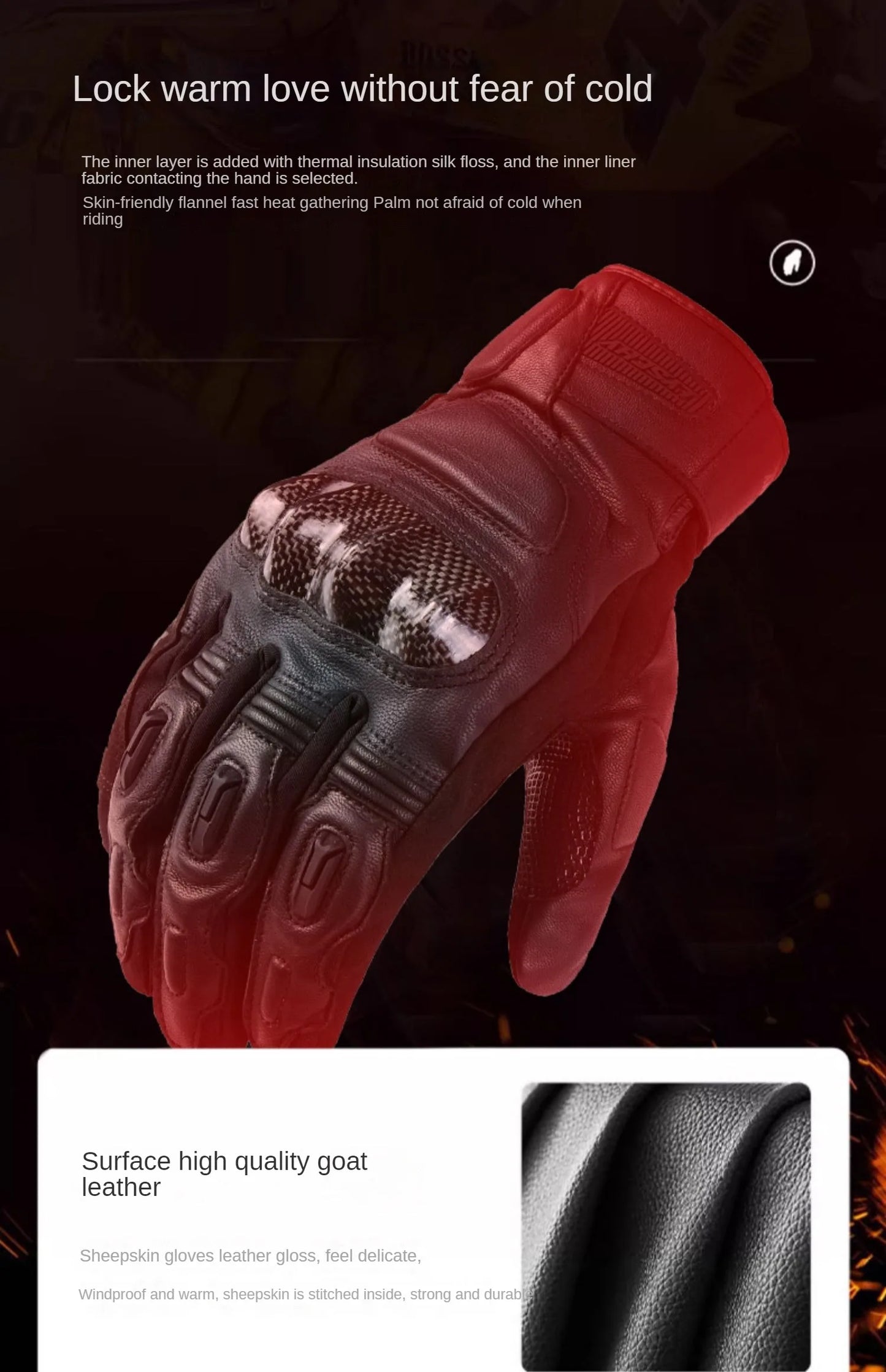 LYSCHY Winter Waterproof Leather Motorcycle Gloves