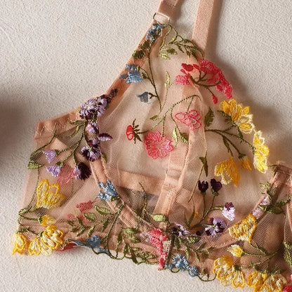 Boho Floral Sheer Lingerie Set: Bra & Panty Duo