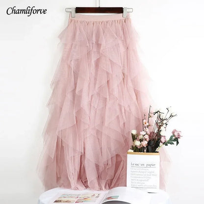 Tulle Mesh Skirt Elegant Elastic Waist Fairy