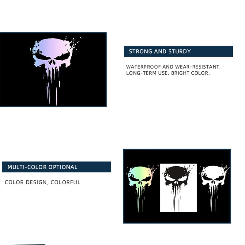 Reflective Skull Decal - Waterproof Motorcycle Accessory