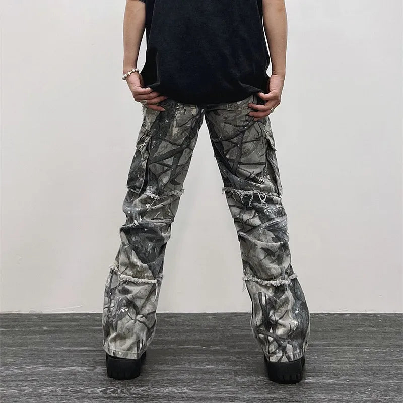 Baggy Flare Jeans Cargo Pants Men