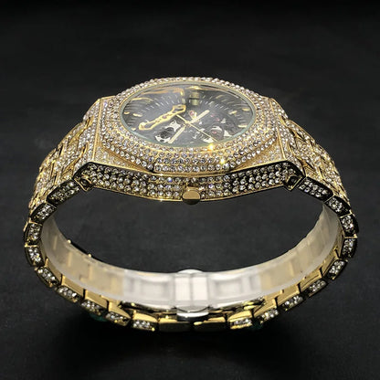 Automatic Watch Bling Diamond Gold For Men