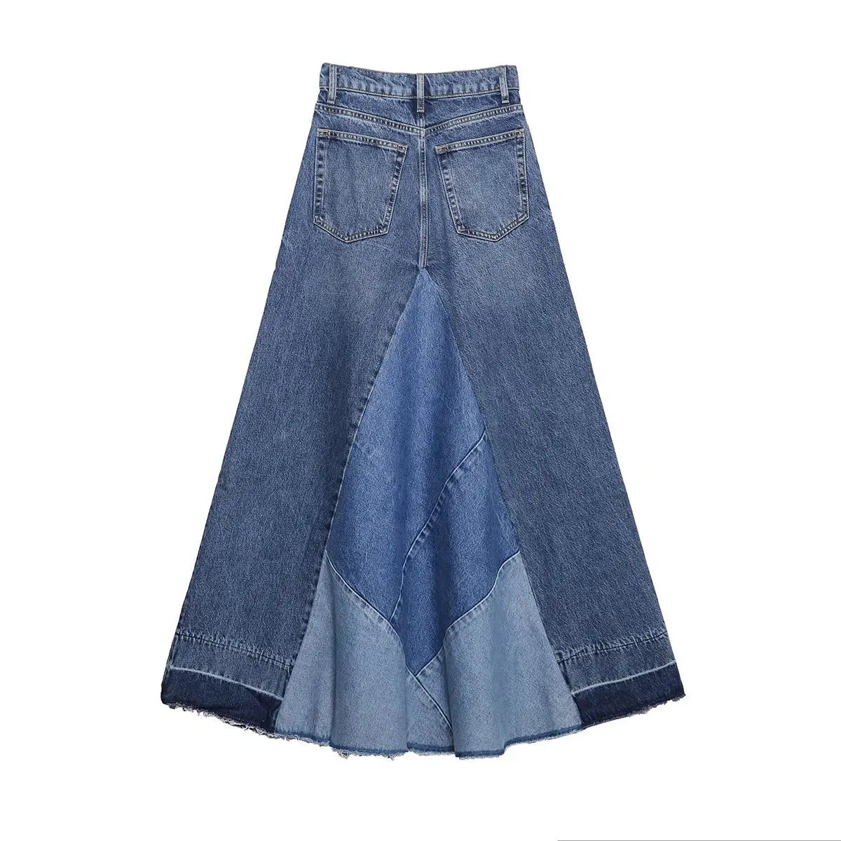 Denim Skirt Long Women Blue Patchwork