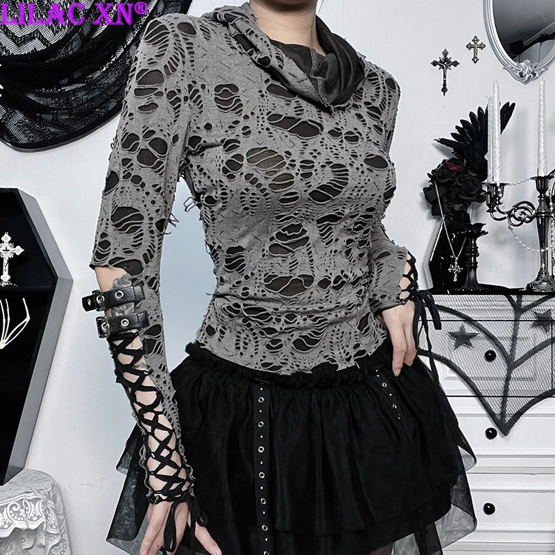 Goth Cut Out Long Sleeve Hoodie