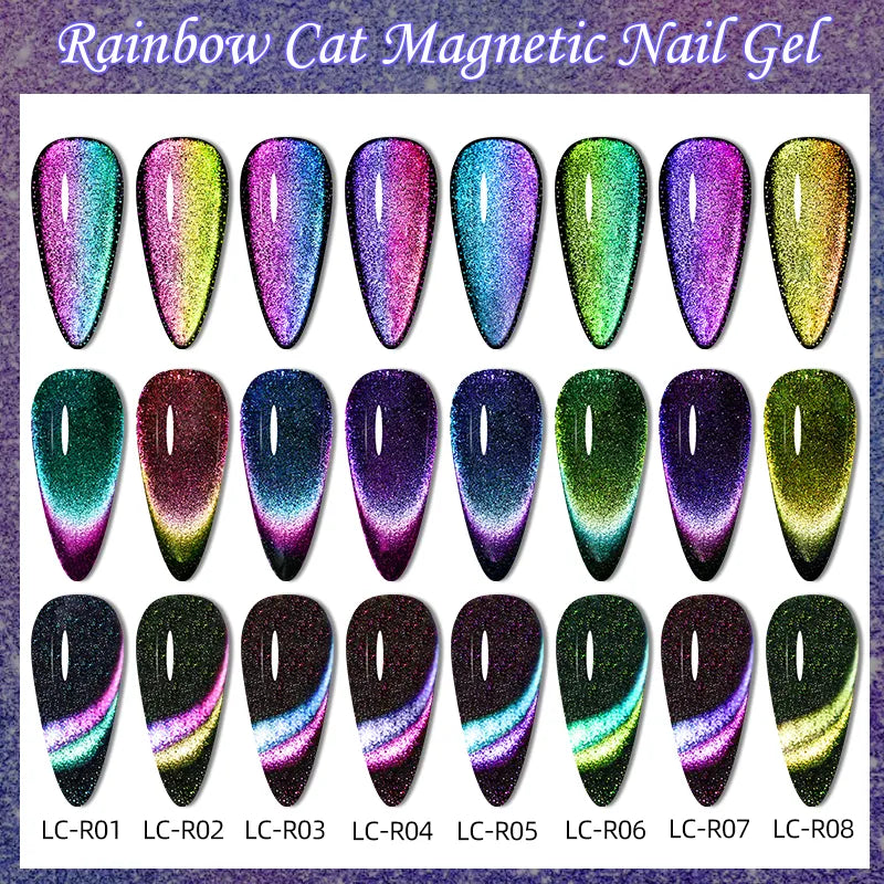 Rainbow Glitter Cat Magnetic Nail Gel Polish