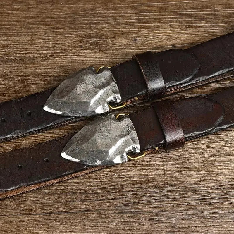 HREECOW Retro Genuine Leather Belt — Heavy Stainless Steel Buckle