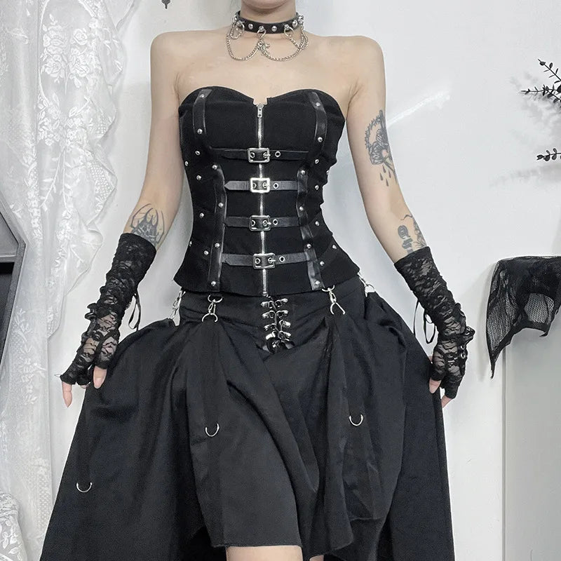 Grunge Gothic Zip Corset Tank Top