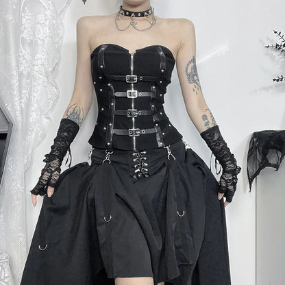 Grunge Gothic Zip Corset Tank Top