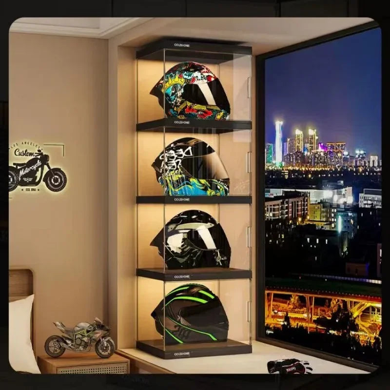 Transparent Storage Boxes Helmet Storage Shelf Rack Corner Cabinet