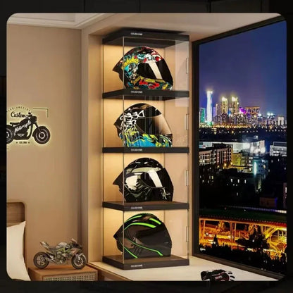 Transparent Storage Boxes Helmet Storage Shelf Rack Corner Cabinet