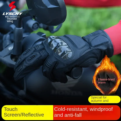 LYSCHY Winter Waterproof Leather Motorcycle Gloves