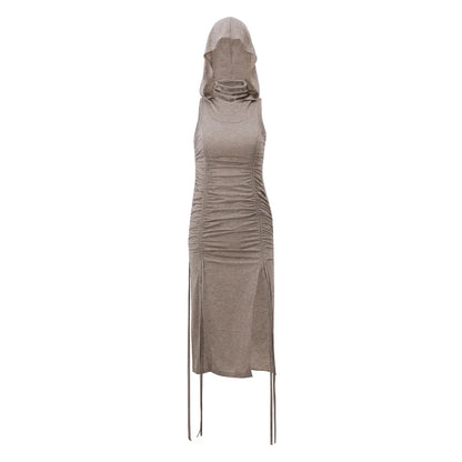 Dusk Charm Hooded Drawstring Dress
